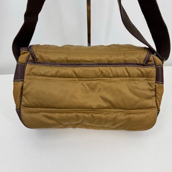 Eddie Bauer Down Filled Puffer Bag Crossbody Tan Brown Leather Outdoor Gorpcore - Picture 4 of 14